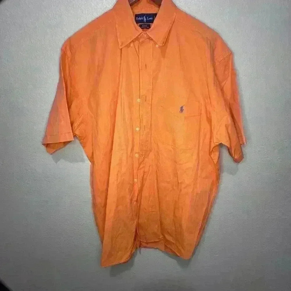 Ralph Lauren S/S Button Down Shirt Blake 100% Cotton Orange Check Men's Size L - Picture 8 of 10